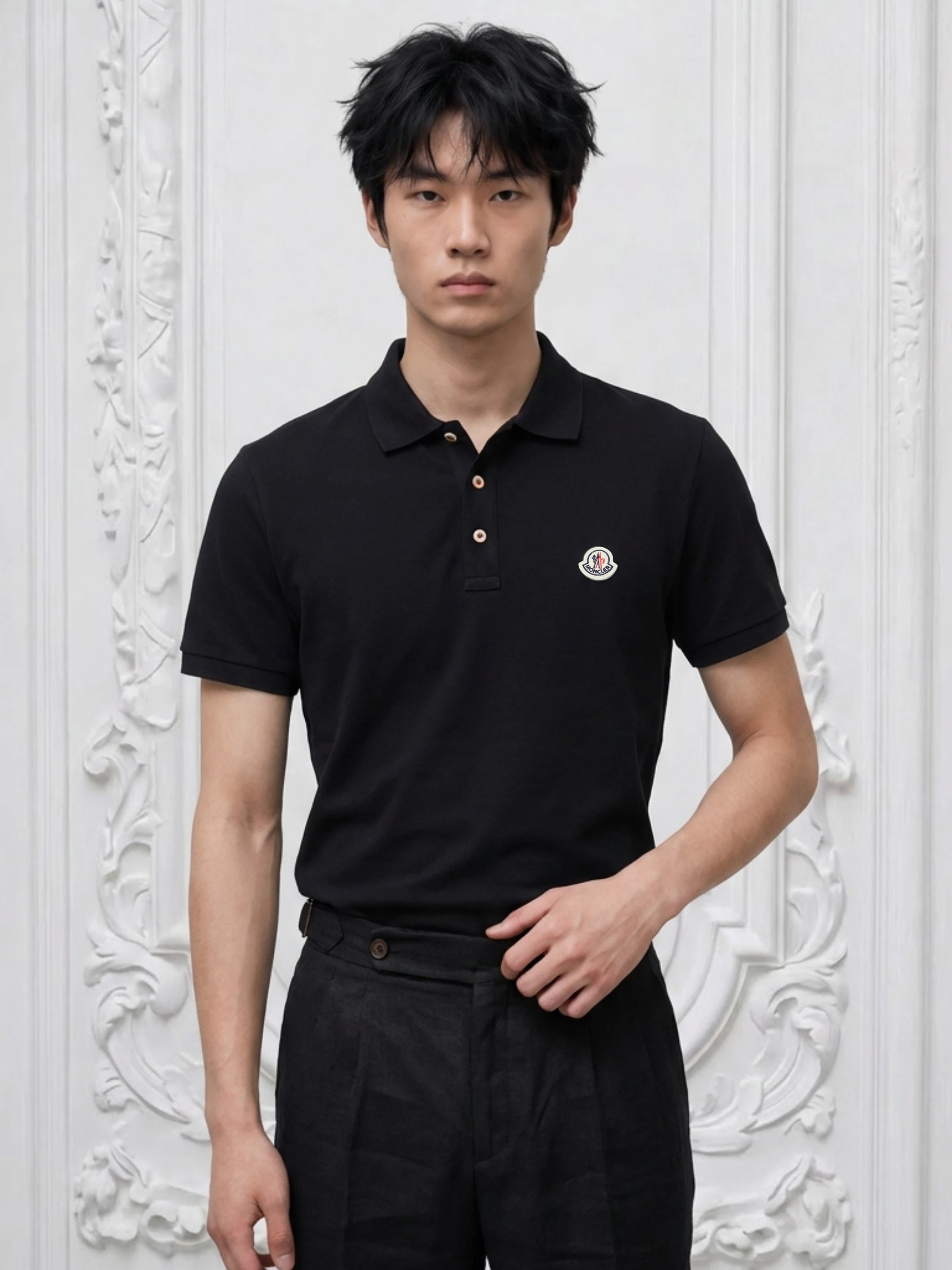Monkler Logo Patch Polo Inspire Man Black Tshirt